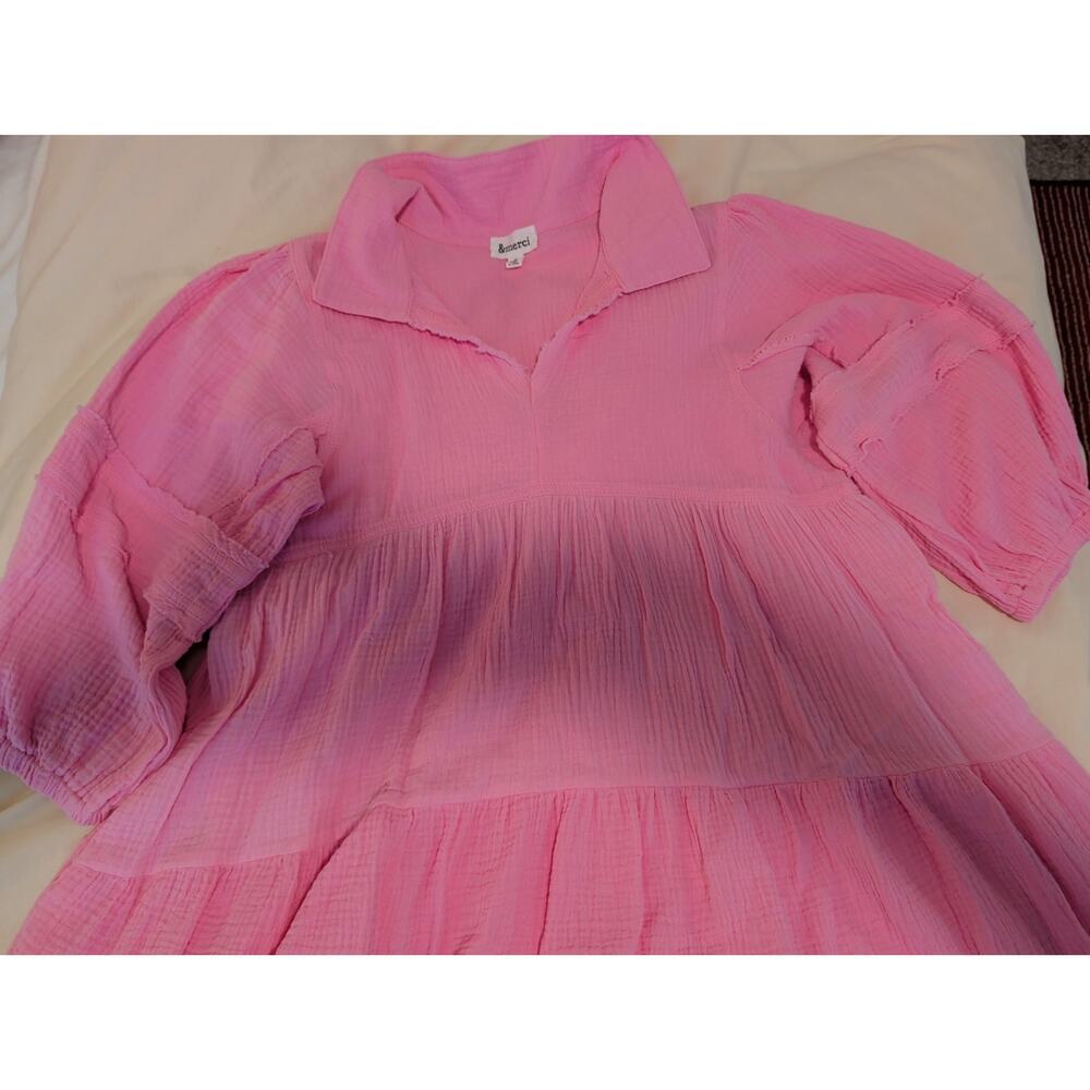 &merci Pink Cotton Gauze V-Neck Top Blouse Small Boho Casual